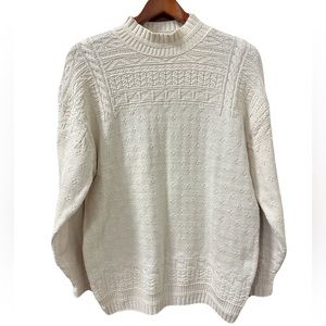 90s Vintage LizWear 3D Knit Mock Sweater EUC Womens Size Large Cream